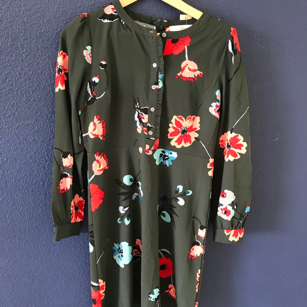 ⭐️HP⭐️ NWT LOFT Floral Shirt Dress Bottle Green - Picture 7 of 8